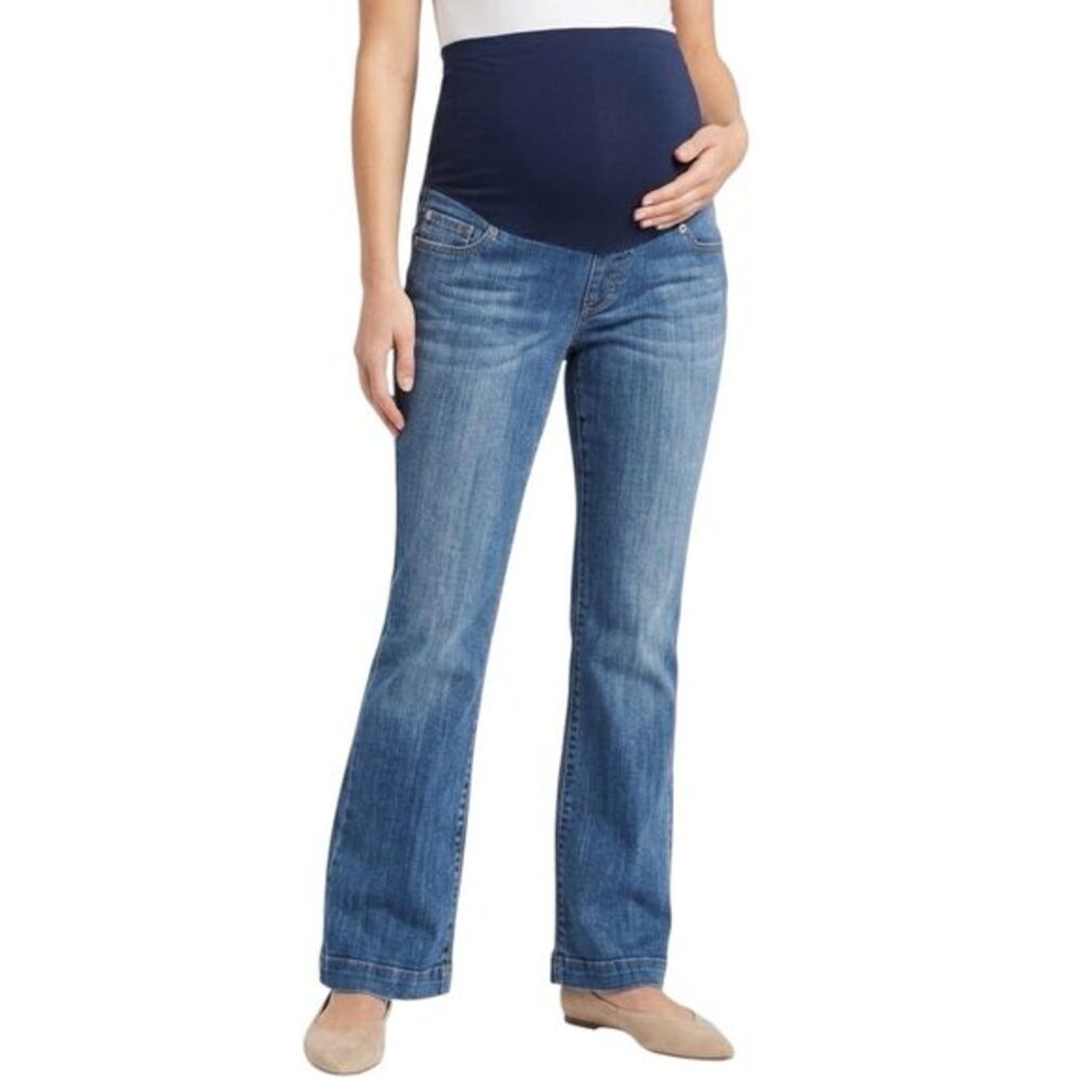 Liz Lange Maternity Jeans Blue Denim Wide Belly Panel Straight Leg Pants Sz 4